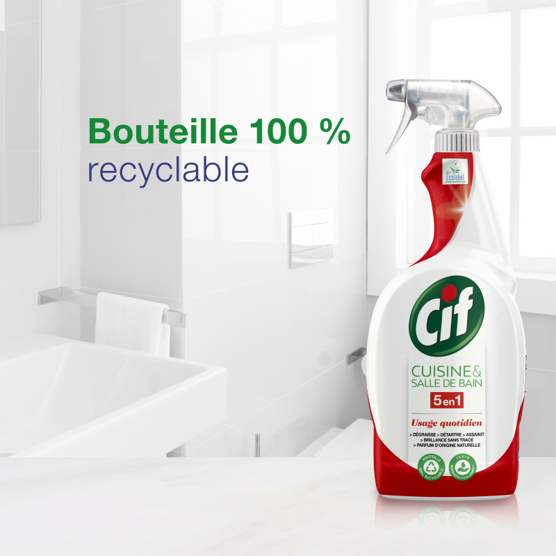 5x750ml Sprays Nettoyants Cif Cuisine Et Salle De Bain 5 En 1 Lot De