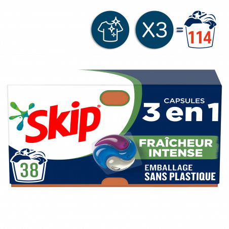 114 lavages Capsules 3 en 1 SKIP Lessive Fraîcheur Intense Lot de 3x38