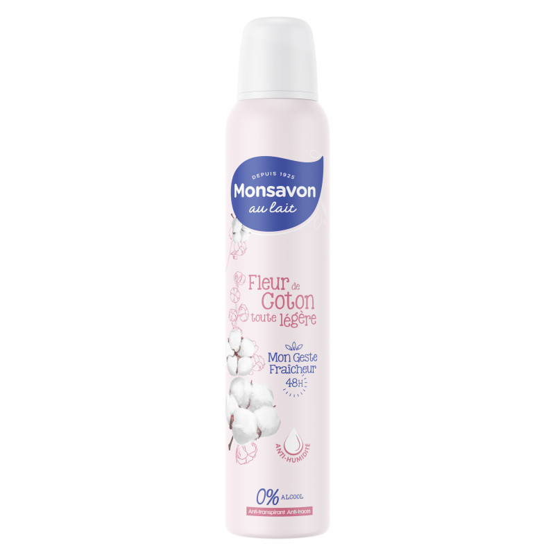 Monsavon Déodorant Anti-transpirant Spray Femme Fleur de Coton 200ml