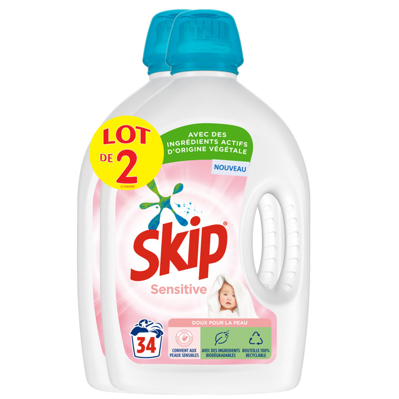 Pack de 2 - Skip Lessive Liquide Sensitive Peaux Sensibles & Bébés