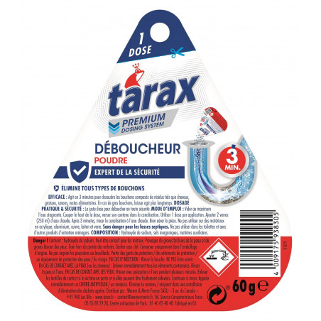 TARAX Déboucheur en poudre 3 minutes 1 dose 60g pas cher 