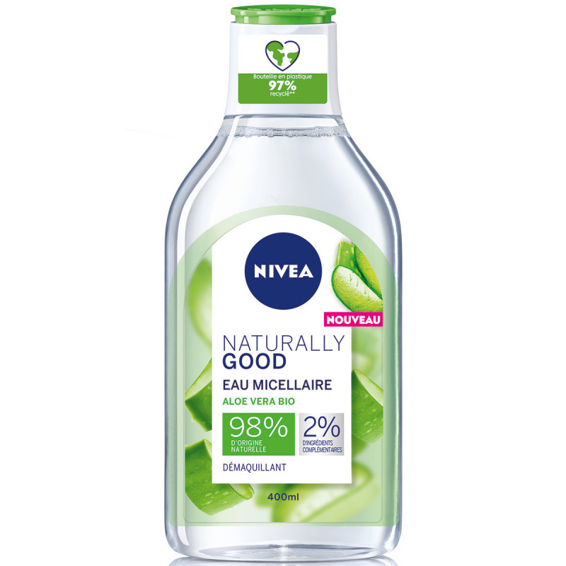 Eau Micellaire Démaquillante NIVEA Aloe Vera Bio  Tous Types de Peaux NATURALLY GOOD 400ml