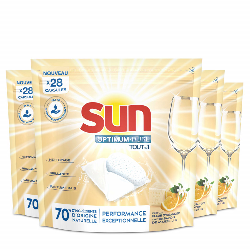 Sun Capsules Lave-Vaisselle Optimum Pure Tout En 1 Savon de Marseille 28 Capsules