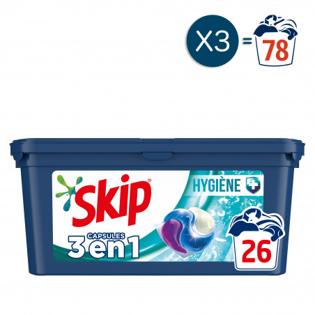 Skip Lessive Liquide en Tablettes / Capsules 3 en 1 Active Clean