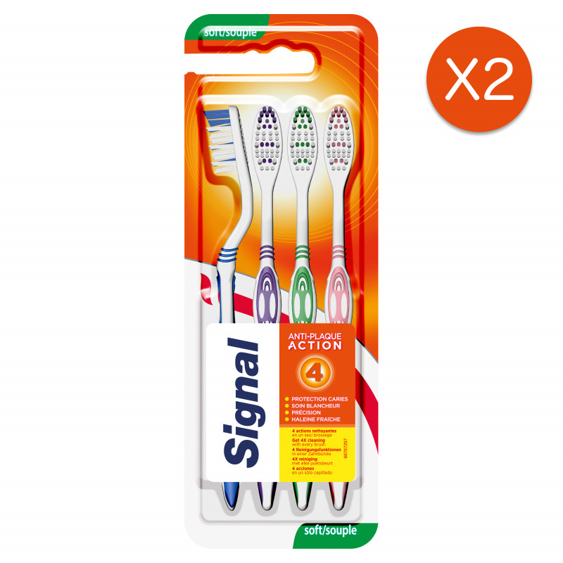 2x4 Brosses à Dents Signal 4 Actions Souple (Lot de 8)