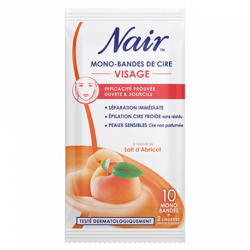 Pack de 2 - Nair - Bandes de cire froide Visage à l'extrait de lait d'abricot