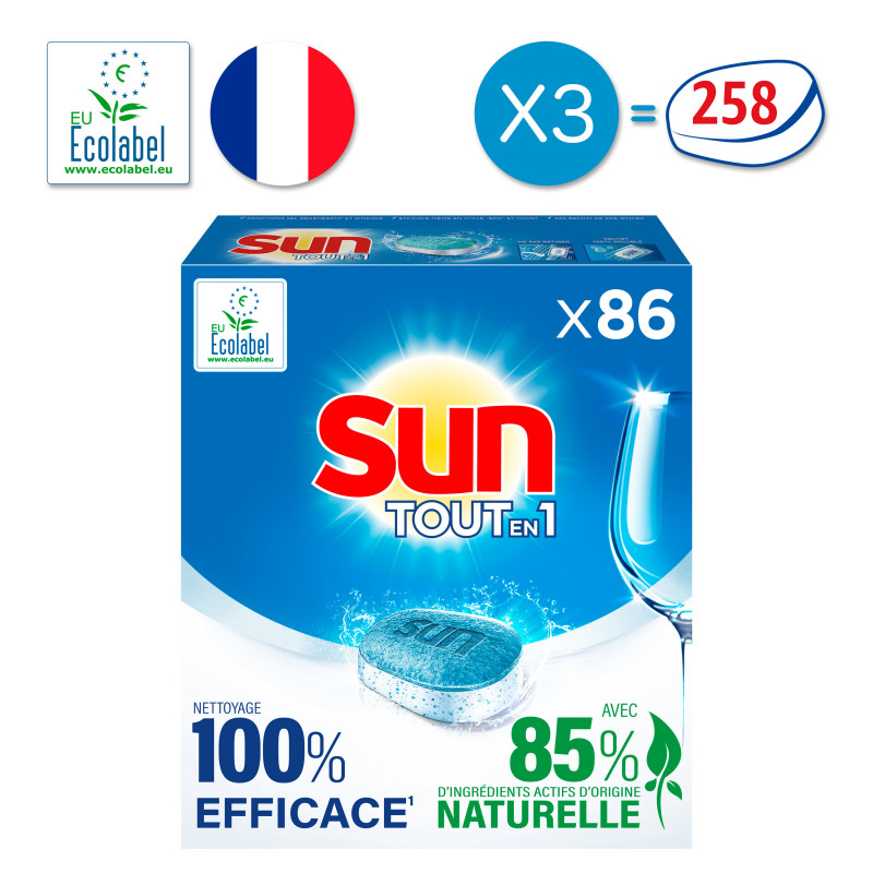 3x60 Tablettes Lave-Vaisselle Sun Classic Efficacité & Brillance (180  lavages)