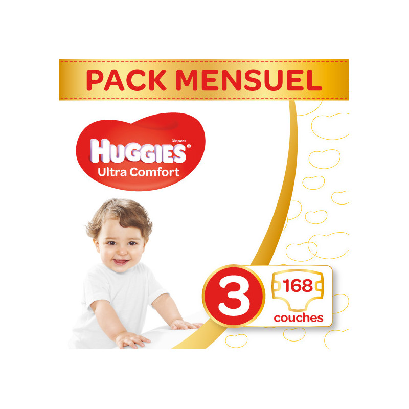 Huggies - Ultra Comfort - Couches Bébé unisexe - Taille 3 (4-9 kg) x168 Couches - Pack 1 mois