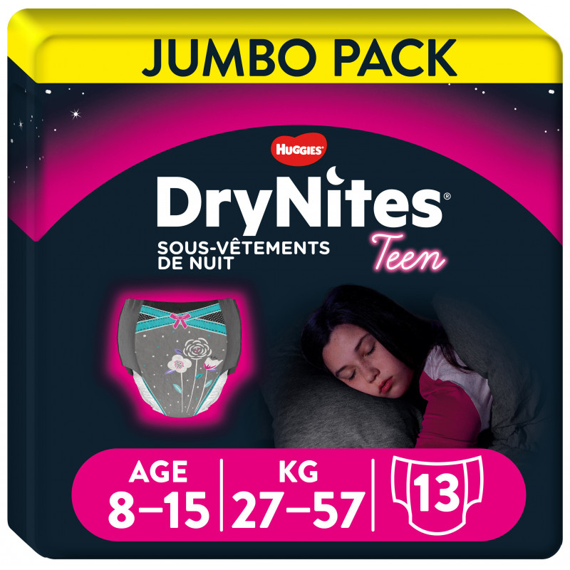 DryNites Couche de Nuit pour Fille 8-15 Ans 27-57 kg x 13 Couches