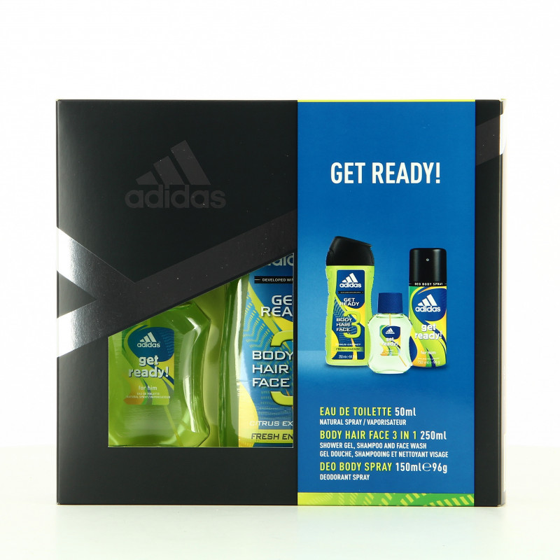 Adidas Get Ready! - Coffret Eau de Toilette 50 Ml - Gel Douche 3 en 1 250 Ml - Dédorant 150 Ml