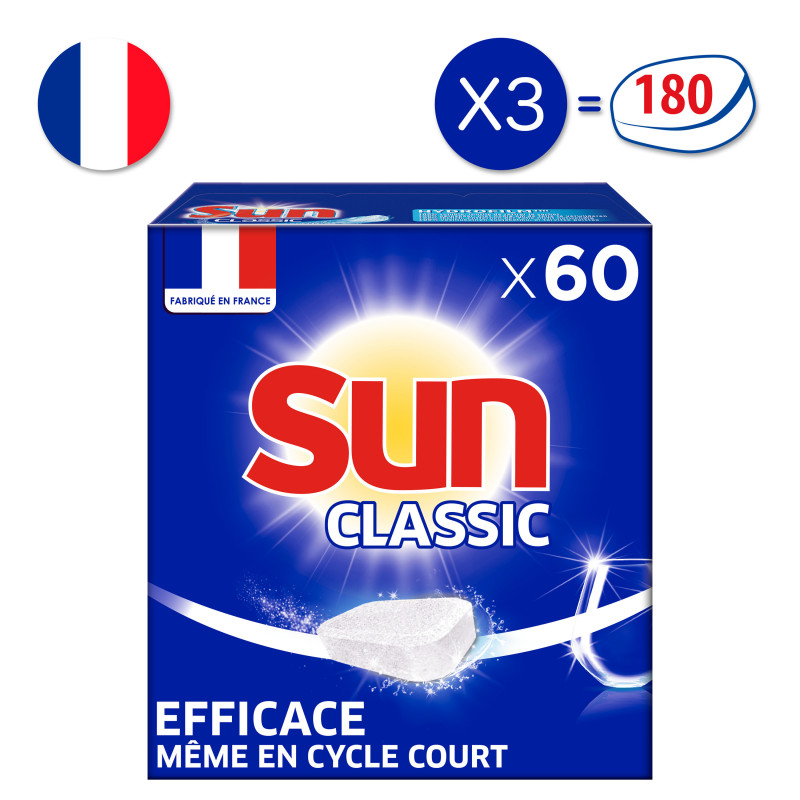 3x60 Tablettes Lave-Vaisselle Sun Classic Efficacité & Brillance