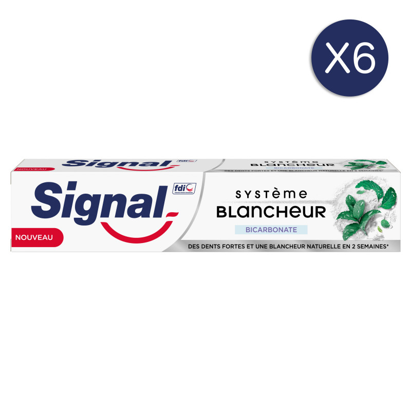 6 Dentifrices SIGNAL Système Blancheur Bicarbonate (Lot 6x75ml)