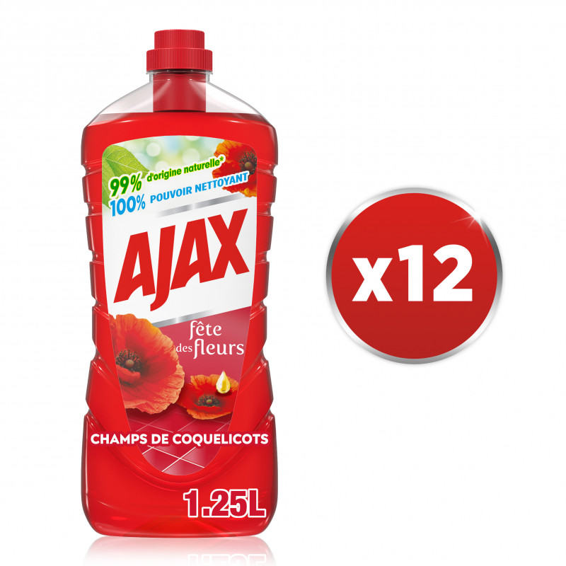 Pack de 12 - AJAX Nettoyant Ménager Sols et Multi Surfaces Fête des Fleurs  Champs de Coquelicots