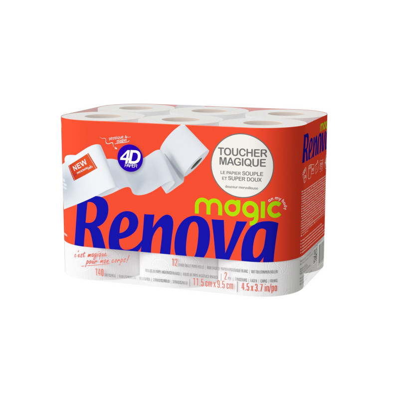 Renova - Paquets de 12 Rouleaux Papier hygiénique Magic