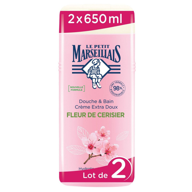 Lot de 2 - Le Petit Marseillais Crème Douche & Bain 650Ml Fleur De Cerisier