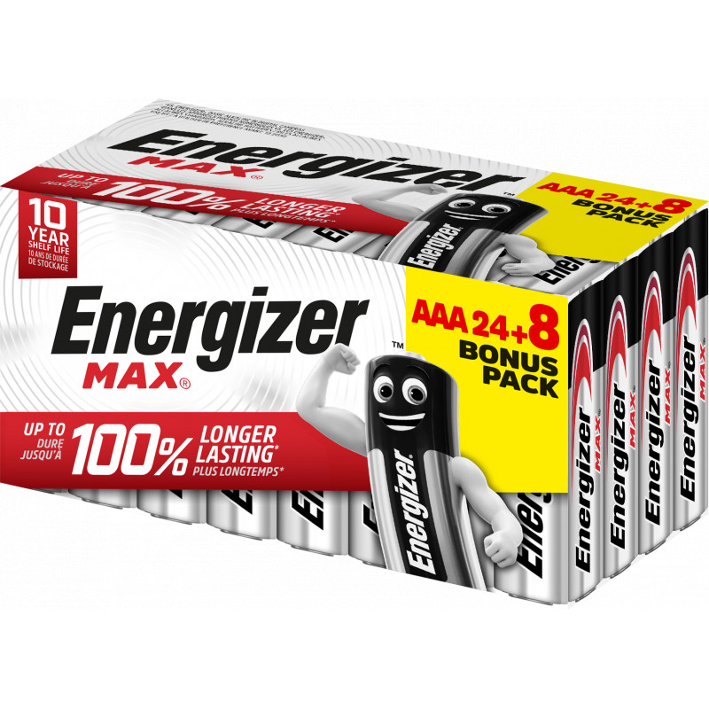 Energizer Max Alcaline AAA/LR03, pack de 24+8 Piles