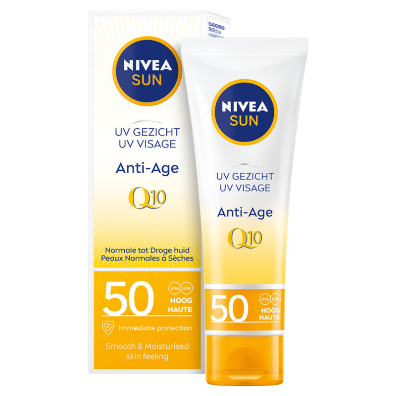Pack de 2 - Protection solaire Visage Crème UV Anti-Âge FPS 50 NIVEA SUN au Q10 naturel 50ml