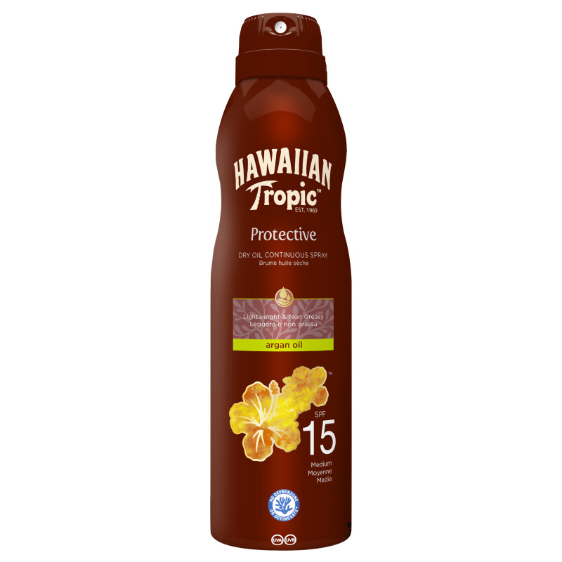 Lot de 2 - Hawaiian Tropic Brume d’huile sèche à l’argan SPF 15