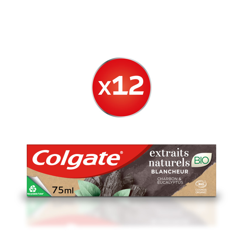 Pack de 12 - COLGATE Dentifrice Natural Extracts Bio Blancheur Charbon et Eucalyptus 75ml