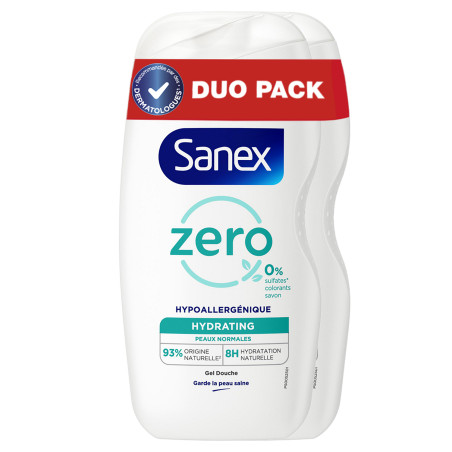 Lot de 2 gels douche sans savon Sanex Zéro 0% Essential Peaux normales