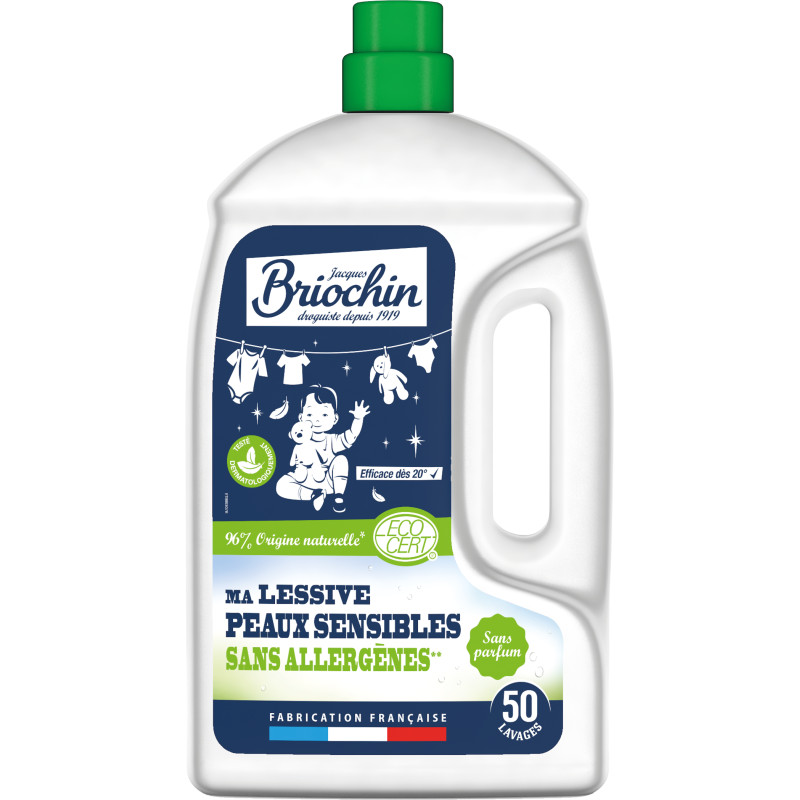 Pack de 10 - JACQUES  BRIOCHIN - Recharge Liquide Vaisselle Mains Savon de Marseille spécial peaux sensibles Ecocert 450ml