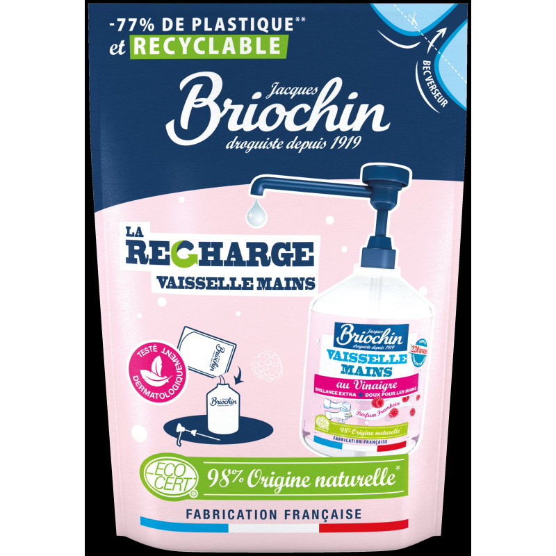 Pack de 10 - JACQUES  BRIOCHIN - Recharge Liquide Vaisselle Mains Vinaigre & Fambroise Ecocert 450ml