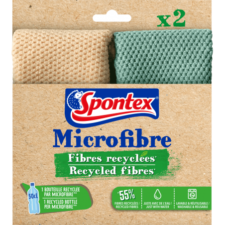 2 lavettes Microfibres Fibres Recyclées