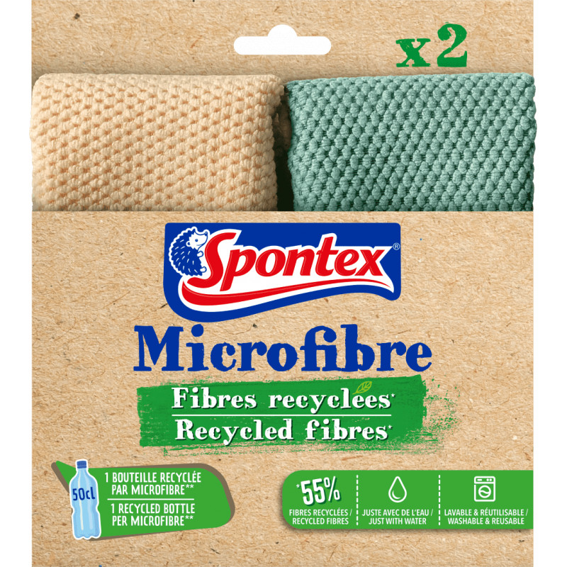 Pack de 5 - 2 lavettes Microfibres Fibres Recyclées