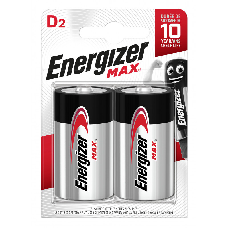 Energizer Max Alcaline D/LR20, pack de 2 Piles